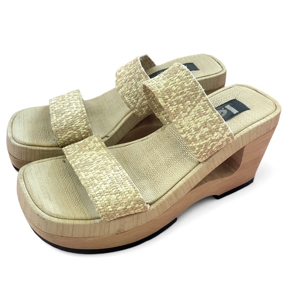 Vintage 90s Y2K L.E.I. Woven Square Toe Cutout Platform Wedge Sandals Size 8 - Picture 1 of 8